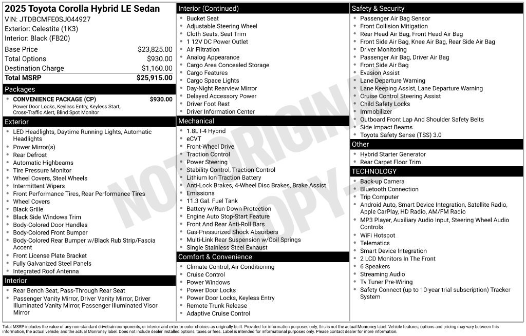 Used 2025 Toyota Corolla LE w/ Convenience Package FWD image 7