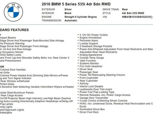 Used 2016 BMW 535i Sedan RWD image 17