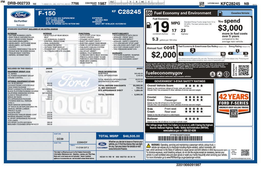 Used 2019 Ford F150 XL w/ Equipment Group 101A Mid AWD/4WD image 43