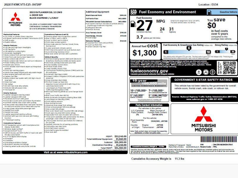 Used 2022 Mitsubishi Outlander SEL FWD image 2