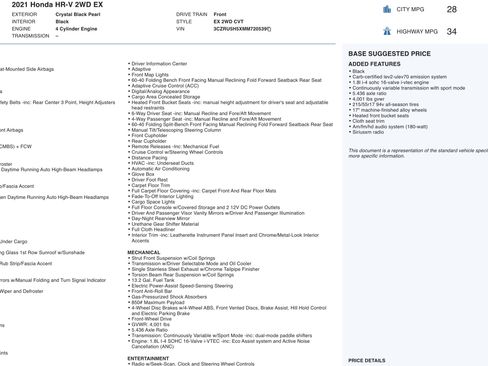 Used 2021 Honda HR-V EX image 2