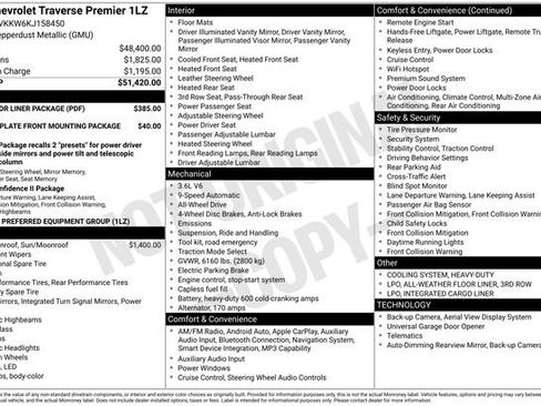 Used 2019 Chevrolet Traverse Premier w/ LPO, Floor Liner Package AWD/4WD image 4