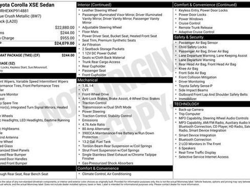 Used 2019 Toyota Corolla XSE w/ Carpet Mat Package (TMS) FWD image 28