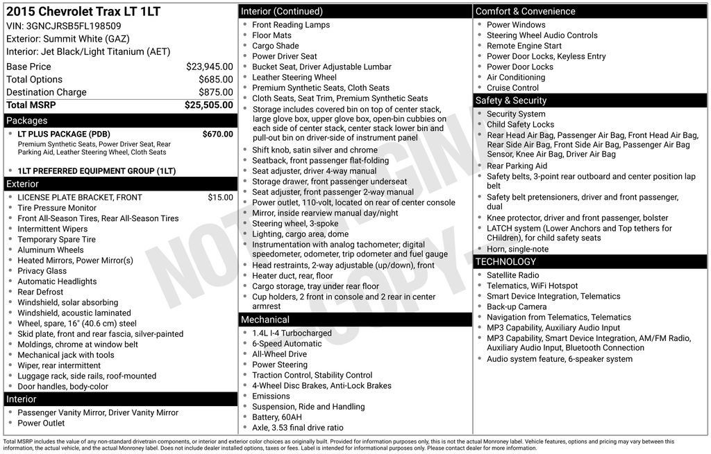 Used 2015 Chevrolet Trax LT w/ LT Plus Package AWD/4WD image 2