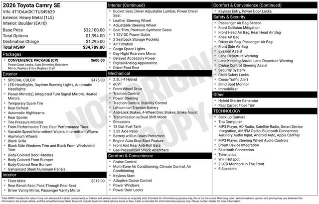 Used 2026 Toyota Camry SE w/ Convenience Package FWD image 32