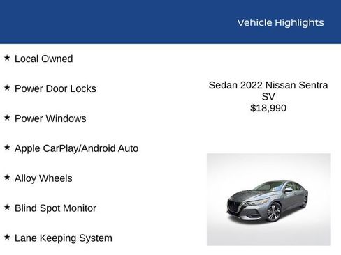 Used 2022 Nissan Sentra SV w/ Trunk Package FWD image 2