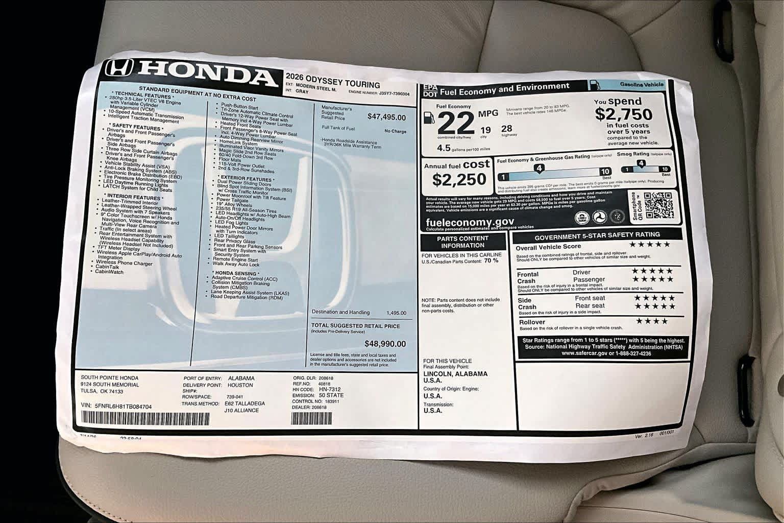 New 2026 Honda Odyssey Touring image 19