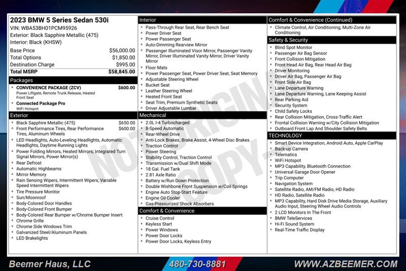 Used 2023 BMW 530i w/ Convenience Package RWD image 3