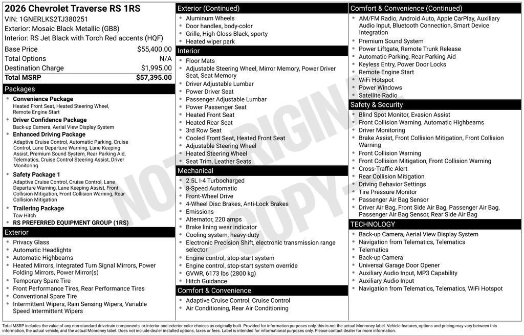 New 2026 Chevrolet Traverse RS FWD image 36