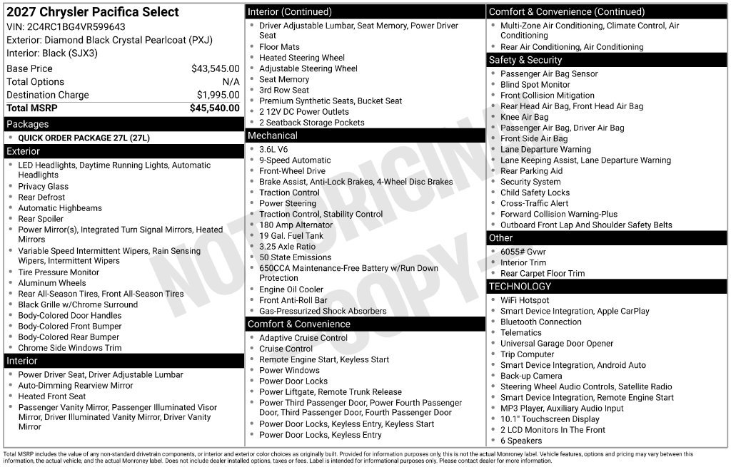 New 2027 Chrysler Pacifica Select FWD image 2