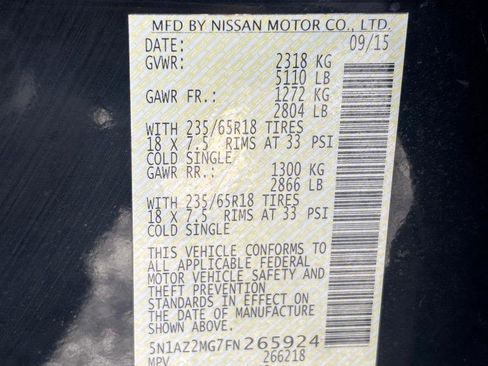 Used 2015 Nissan Murano SL w/ Cargo Package w/Cover image 40