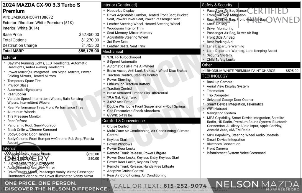 Certified 2024 MAZDA CX-90 3.3 Turbo S w/ Premium Package AWD/4WD image 2