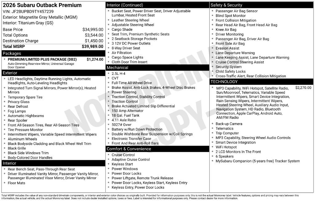 Used 2026 Subaru Outback Premium w/ Premium/Limited Plus Package AWD/4WD image 3
