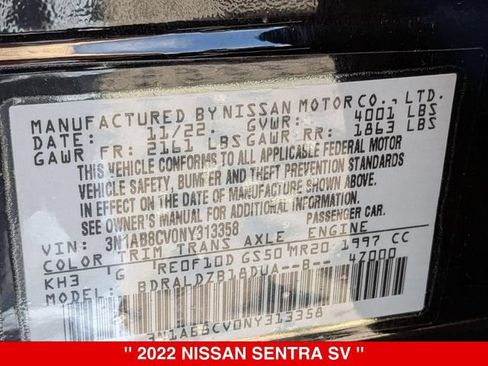 Certified 2022 Nissan Sentra SV w/ All-Weather Package FWD image 41