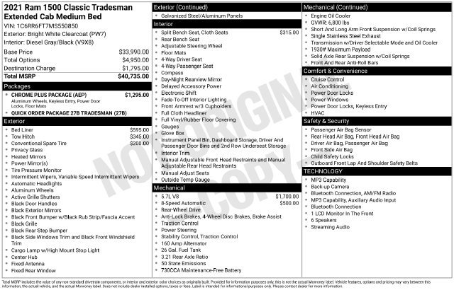 Used 2021 RAM 1500 Tradesman w/ Chrome Plus Package RWD image 12