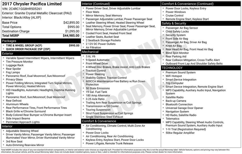 Used 2017 Chrysler Pacifica Limited w/ Tire & Wheel Group FWD image 2