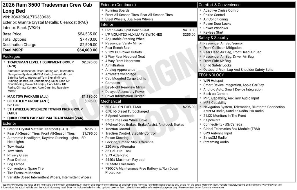 New 2026 RAM 3500 Tradesman AWD/4WD image 6