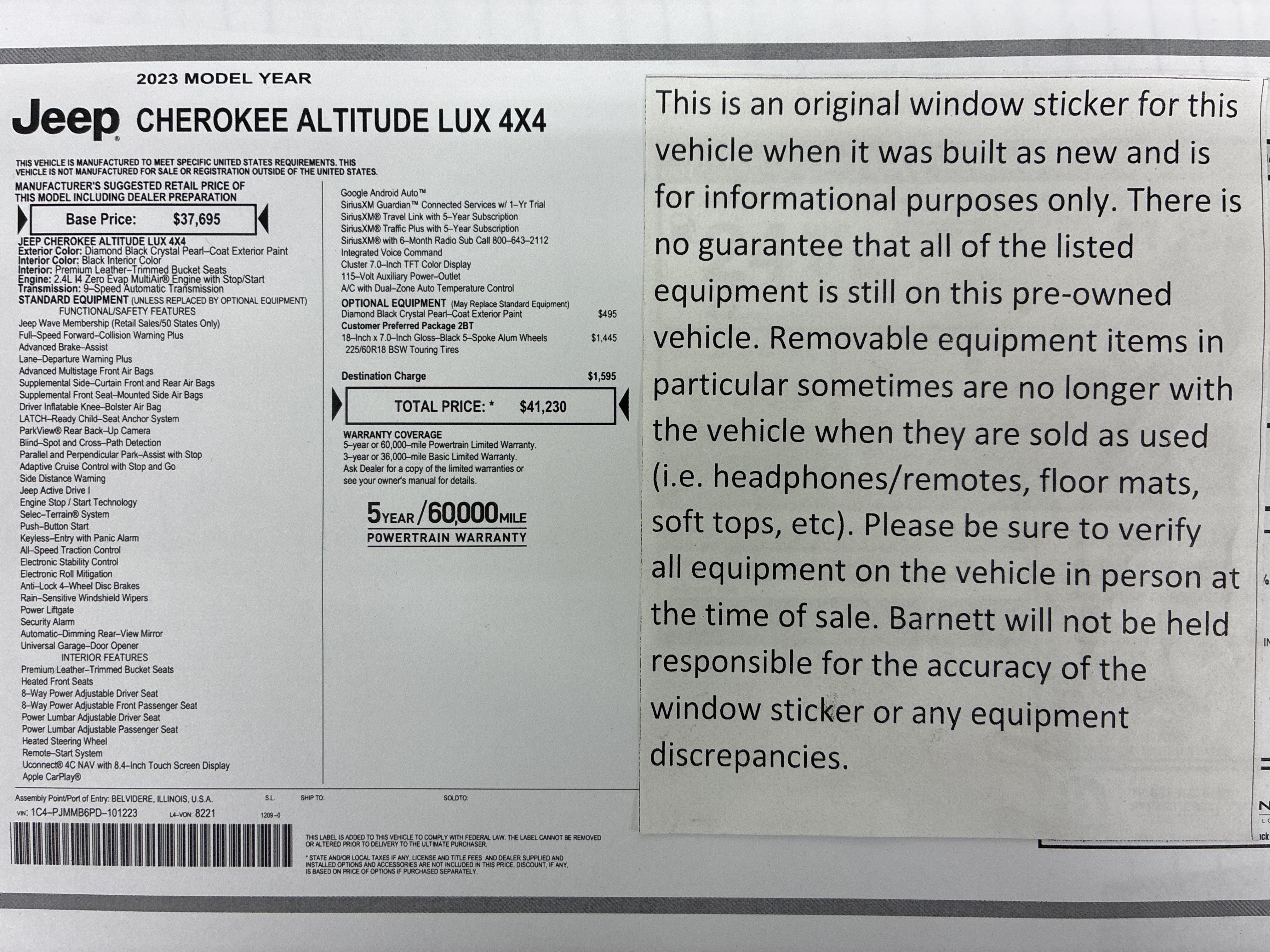 Certified 2023 Jeep Cherokee Altitude Lux AWD/4WD image 2