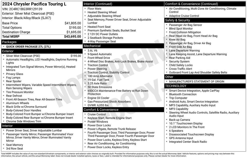 Certified 2024 Chrysler Pacifica Touring-L FWD image 41