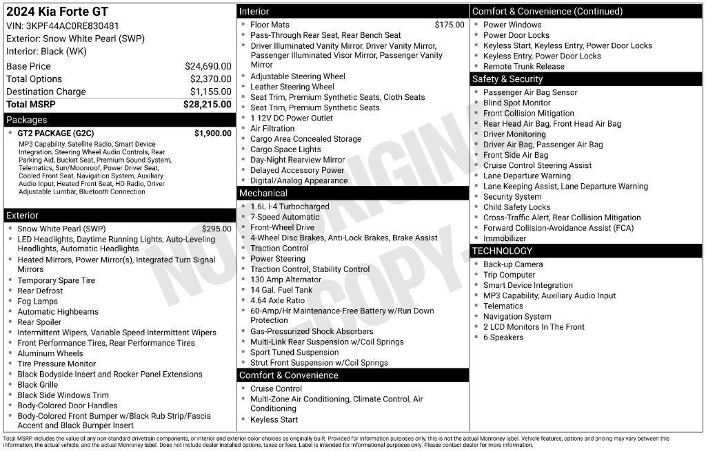 Used 2024 Kia Forte GT w/ GT2 Package FWD image 3