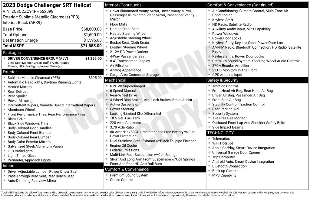 Used 2023 Dodge Challenger SRT Hellcat w/ Driver Convenience Group RWD image 6