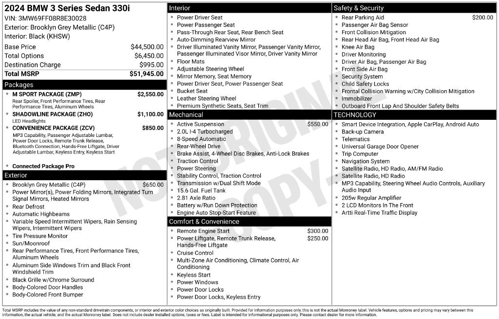 Used 2024 BMW 330i Sedan w/ M Sport Package RWD image 3
