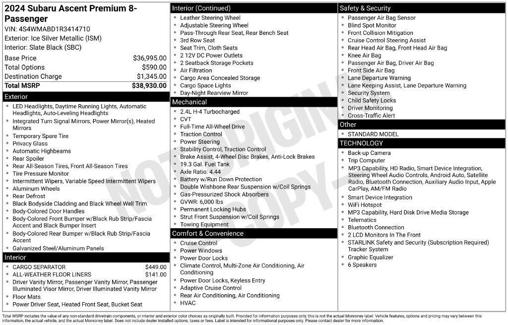 Used 2024 Subaru Ascent Premium AWD/4WD image 7