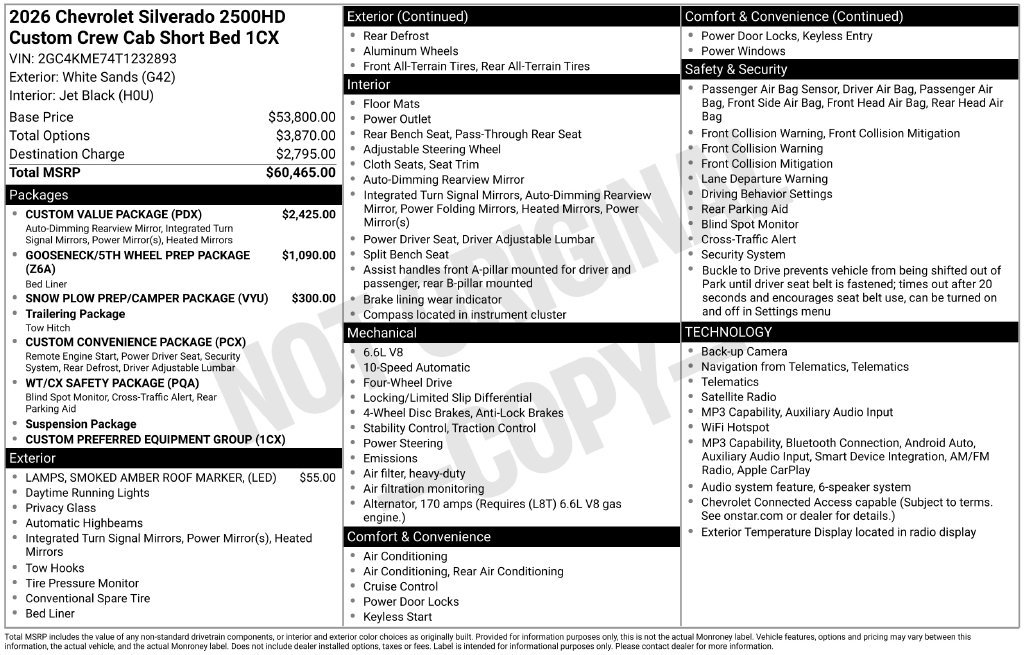 New 2026 Chevrolet Silverado 2500 Custom w/ Custom Value Package AWD/4WD image 23