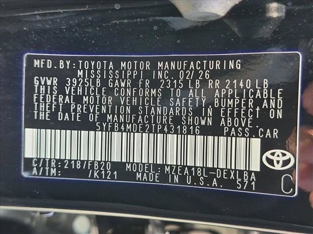 Certified 2026 Toyota Corolla LE w/ Carpet Mat Package (TMS) FWD image 24