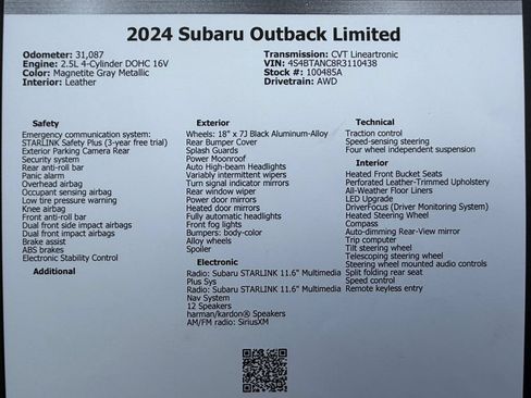 Used 2024 Subaru Outback Limited AWD/4WD image 49