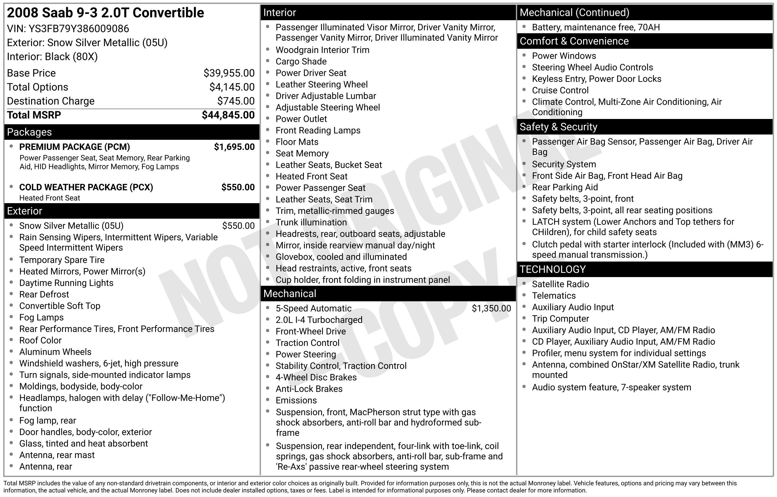 Used 2008 Saab 9-3 2.0T w/ Premium Package FWD image 3