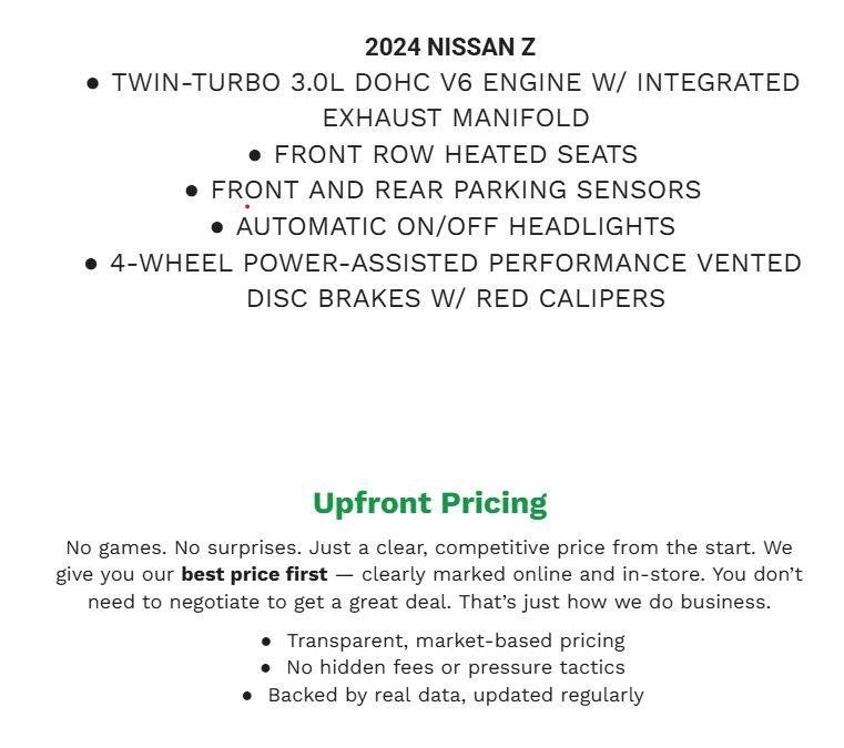 Used 2024 Nissan Z Performance w/ Floor Mat Package RWD image 2
