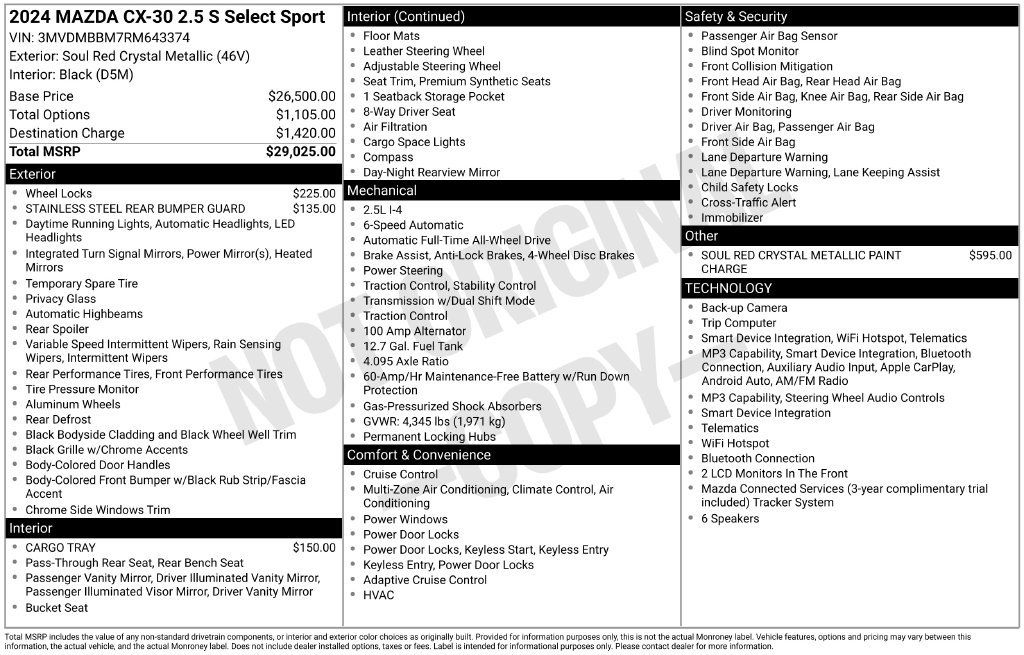 Used 2024 MAZDA CX-30 AWD 2.5 S w/ Select Sport Pkg image 2