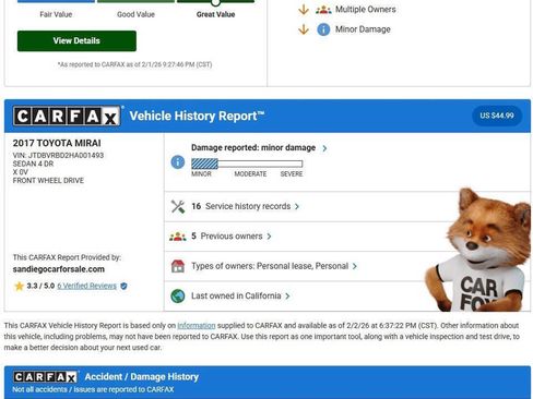 Used 2017 Toyota Mirai Base 4dr Sedan image 2