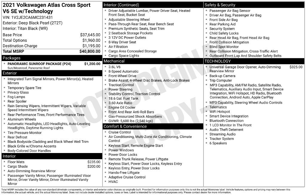 Used 2021 Volkswagen Atlas Cross Sport SE w/ Panoramic Sunroof Package FWD image 5