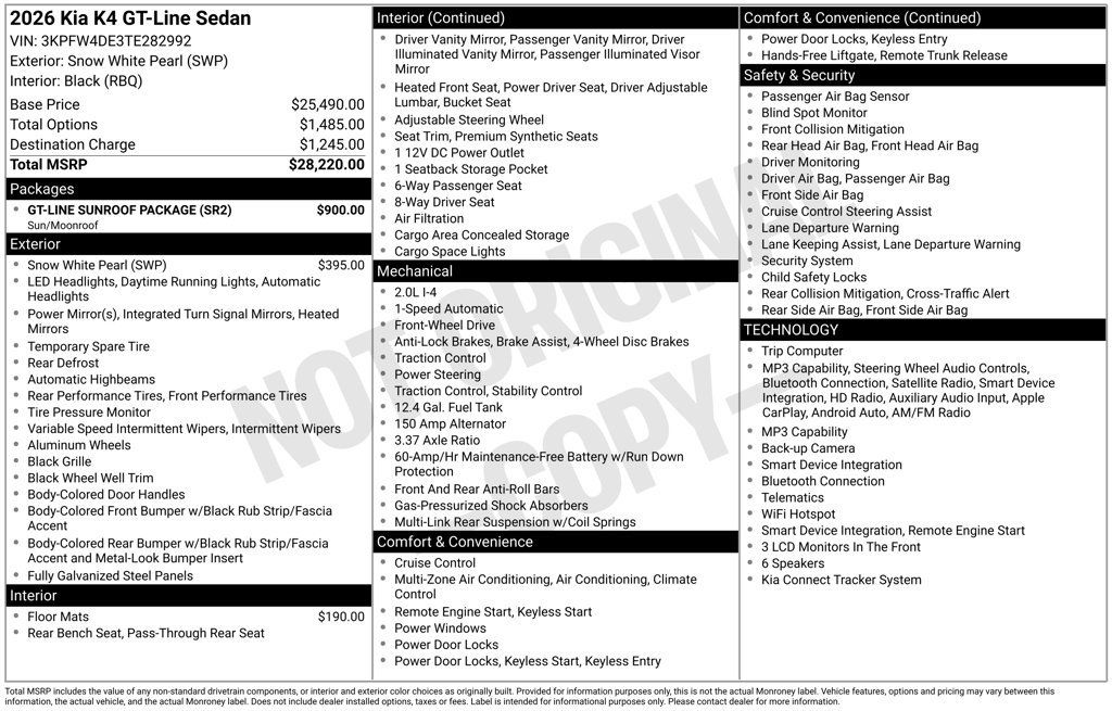 Used 2026 Kia K4 GT-Line w/ GT-Line Sunroof Package FWD image 46