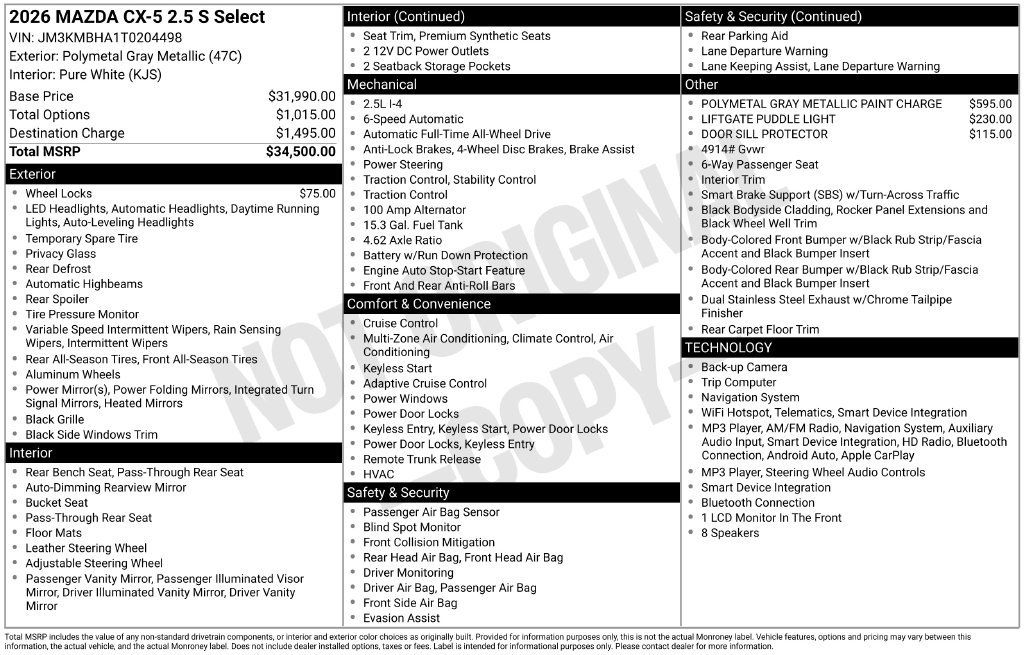 New 2026 MAZDA CX-5 Select AWD/4WD image 3