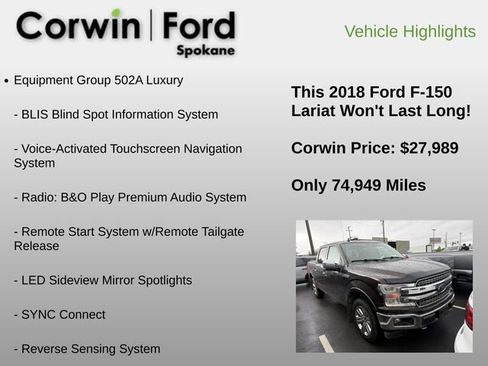 Used 2018 Ford F150 Lariat w/ Equipment Group 502A Luxury AWD/4WD image 6