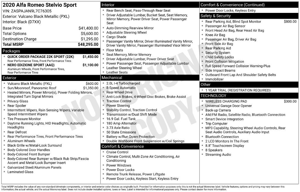 Used 2020 Alfa Romeo Stelvio Sport w/ Quick Order Package 22K Sport RWD image 6