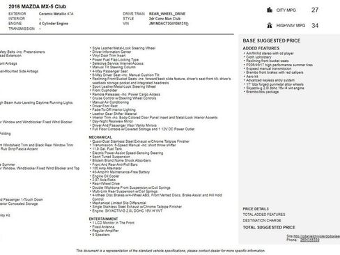 Used 2016 MAZDA MX-5 Miata Club w/ Brembo/BBS Package image 2