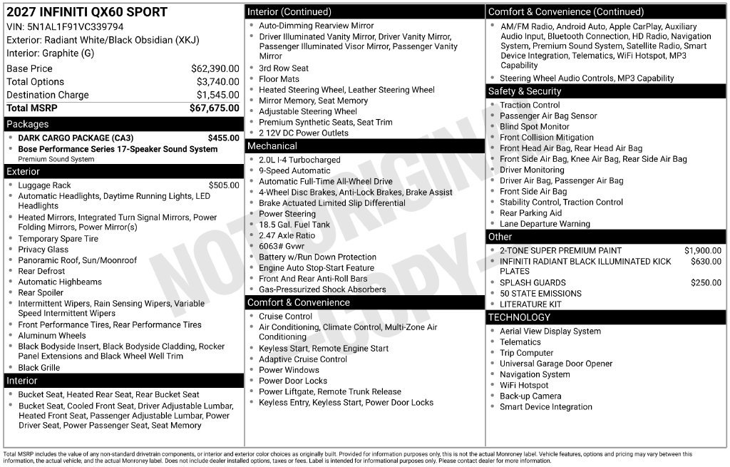 New 2027 INFINITI QX60 Sport w/ Dark Cargo Package AWD/4WD image 12