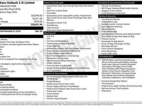 Used 2019 Subaru Outback 2.5i Limited w/ Protection Package #1 image 10