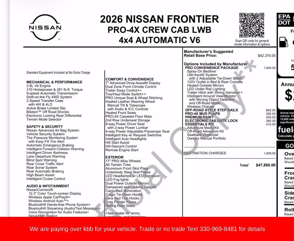 Used 2026 Nissan Frontier PRO-4X w/ Pro-4x Convenience Package AWD/4WD image 3