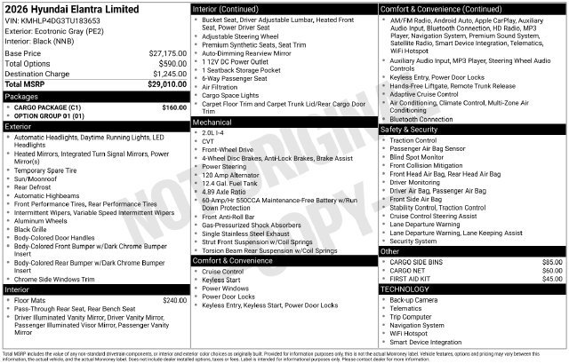 Used 2026 Hyundai Elantra Limited w/ Cargo Package FWD image 26