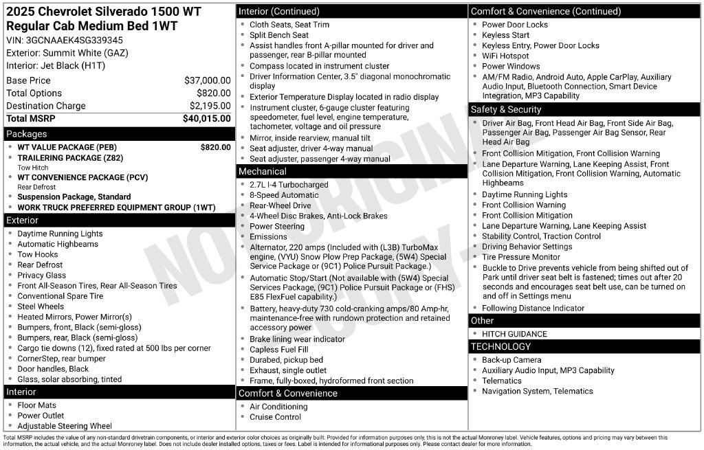 Used 2025 Chevrolet Silverado 1500 W/T w/ WT Value Package RWD image 5