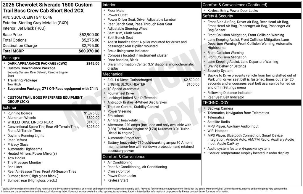 New 2026 Chevrolet Silverado 1500 Custom Trail Boss w/ Dark Appearance Package AWD/4WD image 24