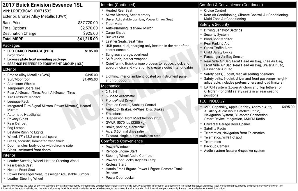Certified 2017 Buick Envision Essence w/ LPO, Cargo Package FWD image 45