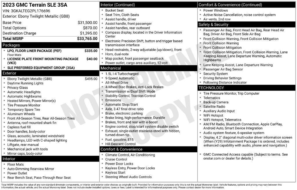 Used 2023 GMC Terrain SLE w/ LPO, Floor Liner Package AWD/4WD image 35