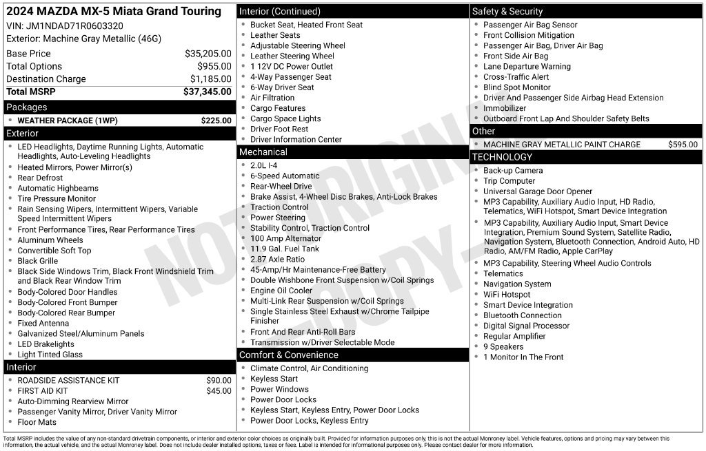 Certified 2024 MAZDA MX-5 Miata Grand Touring w/ Weather Package RWD image 29
