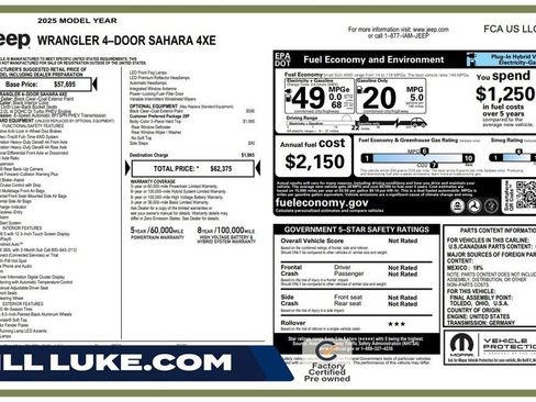 Certified 2025 Jeep Wrangler Unlimited Sahara AWD/4WD image 1